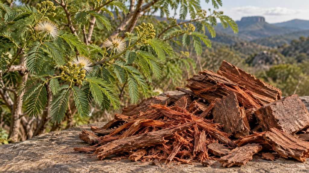 Jurema preta Mimosa tenuiflora plant with dried root bark